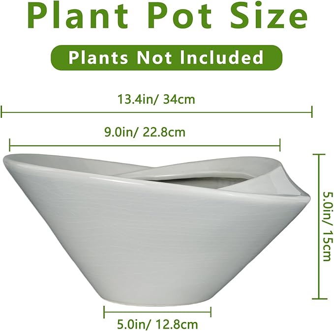 Bonsai Pots 13 Inch - Ceramic Succulent Pots with Drainage Hole Decorative Plant Pot Indoor Large Outdoor Planter Modern Flower Pot for Home Garden Office Room Decor Gray