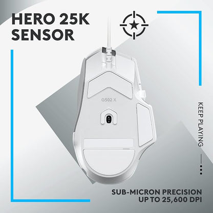 Logitech G502 X Wired Gaming Mouse - White | Optical Switches, 13 Buttons, Infinite Scroll, PC/MacOS Compatible