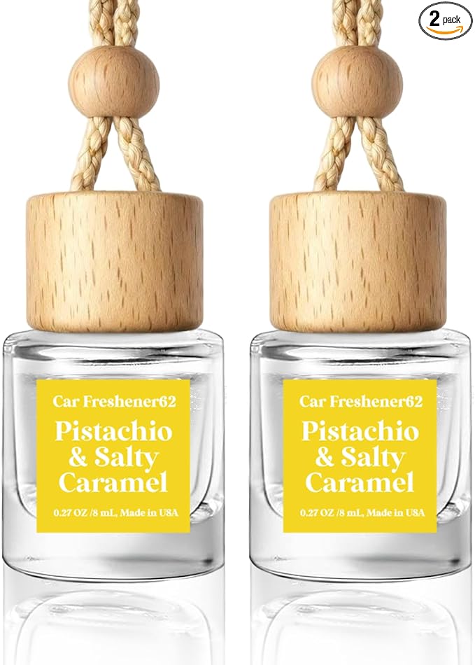 HoogaLife Car Air Freshener Diffuser 2 Pack Hanging Pistachio Salty Caramel Car Air Freshener for Women 45+ days Long Lasting Fragrance Made in USA (P62)