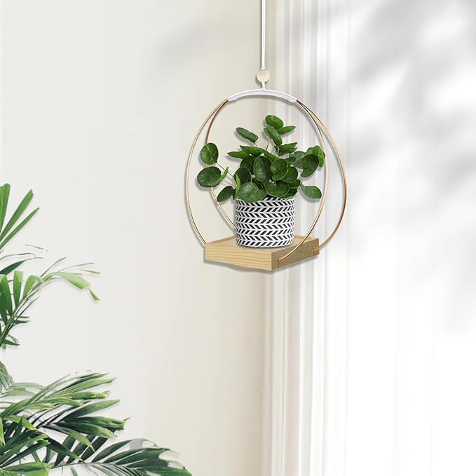 Hanging Planter for Indoor Plants, Plant Hanger with Sturdy Wood Base,Modern Boho Macrame Plant Hanger,Wall Ceiling Window Stands(Plants/Pots Not Included)