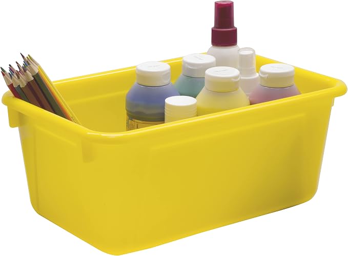 Storex Small Cubby Bins – Plastic Storage Containers for Classroom, 12.2 x 7.8 x 5.1 inches, Class Yellow, 5-Pack (62418A05C)