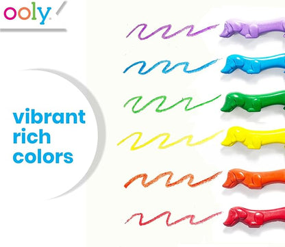 OOLY Pawsome Pups Dog Shaped Crayons for Kids - Set of 6 Dachshund Animal Crayons, 6 Colors, Non-Toxic, Ages 3+