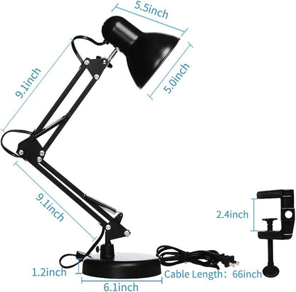 Led Desk Lamp with Clamp - Swing Arm Desk Lamp with 1 LED Cold Light Bulbs 6500K - Folding Table Lamp，Used for Office, Work, Study, Dormitory Reading and Eye Protection Desk Lamp (Black-01)