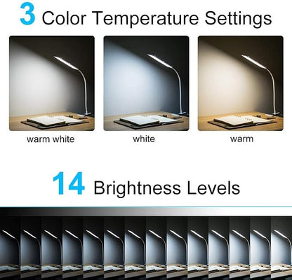 RAOYI LED Desk Lamp, 5W USB Clip on Light Eye-Caring Reading Clamp Table Lamp with 48 LEDs Flexible Neck, 3 Color Modes and 14 Brightness Levels for Office Bedroom Study (Black)