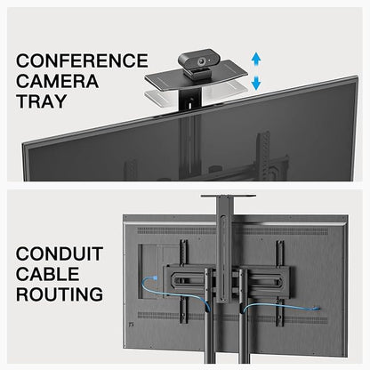 PERLESMITH Rolling TV Stand with Wheels for 32-85 Inch LCD LED 4K Flat Screen TVs, Tilt Mobile TV Cart with Shelf Holds Up to 100 lbs, Height Adjustable Floor TV Stand Max VESA 600x400mm- PSTVMC05
