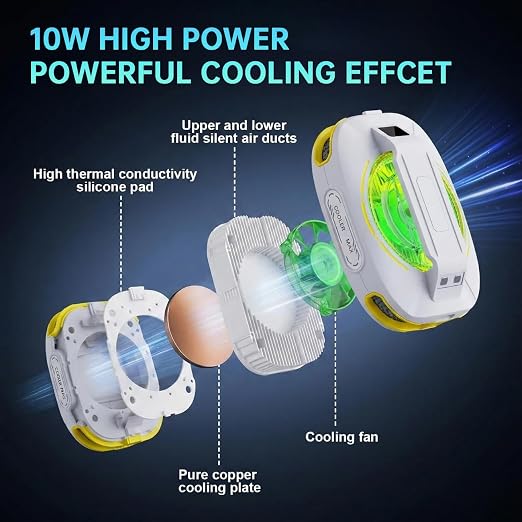 Cell Phone Cooler for Gaming, Magnetic Portable Rechargeable Battery Mobile Phones Radiator, Cellphone Fan Cooler with RGB Lights for iPhone Series, iPad Pro Tablet, Android, TikTok Live