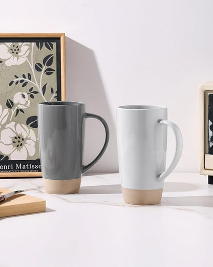 famiware Milkyway Coffee Mugs, 20oz Large Coffee Mug, Ceramic Mug Set of 4 with Lid, Cup Set with Handle for Latte, Tea, Cocoa, Milk, Home & Office, Light Gray and Dark Gray