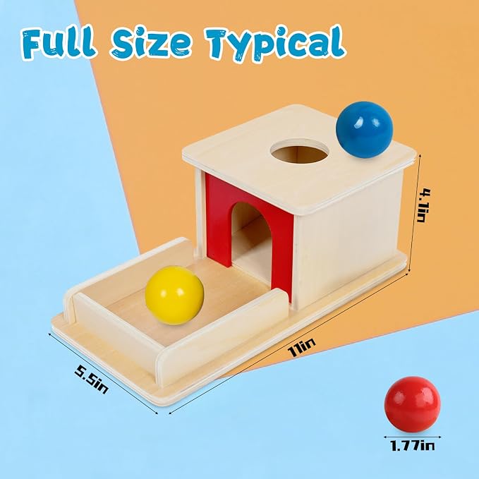 Adena Montessori Wooden Toy for 6-12 Month Baby 3 Balls,Object Permanence Box with red Door Colorful Learning Education Toy for Toddler Kid 1-2 Year Old, Preschool Girl and Boy Gift Full Size Typical