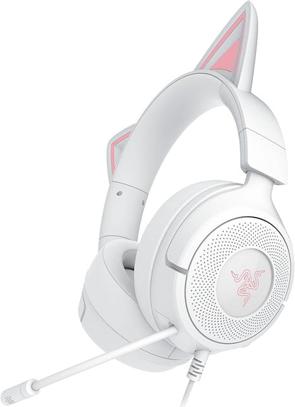 Razer Kraken Kitty V3 X Wired Gaming Headset, Kitty Ears, White | HyperClear Cardioid Mic, 40 mm Drivers, 7.1 Surround Sound, Comfy Ear Cushions, Cross-Platform via 3.5mm PC, PS5, Xbox