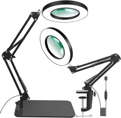 12X Magnifying Glass with Light and Stand,5 Inches 2-in-1 Lighted Magnifier with Clamp 5 Color Modes LED Desk Lamp,Hands Free for Craft Hobby Reading Painting Sewing Close Work (5 Inches)