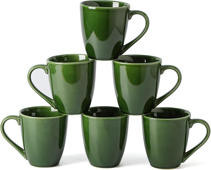 vicrays Coffee Mug Set, 12 Ounce, Set of 6, Ceramic Mug for Men, Women, Unique Glazed Mugs with Handle for Coffee, Tea, Milk, Cocoa, Cereal(Green)