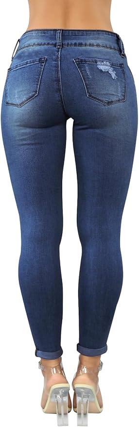 KUNMI Women's Skinny Ripped Trendy Jeans Distressed Stretchy Denim Pants