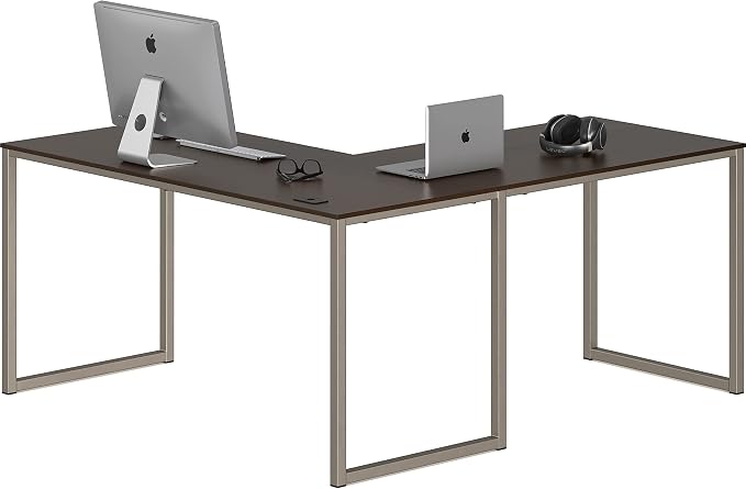 SHW Mission 55 x 60 L-Shape Home Office Computer Desk, Espresso | Reversible Desktop Design