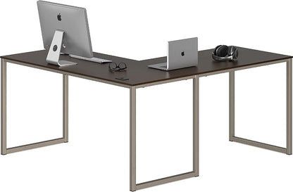 SHW Mission 55 x 60 L-Shape Home Office Computer Desk, Espresso | Reversible Desktop Design