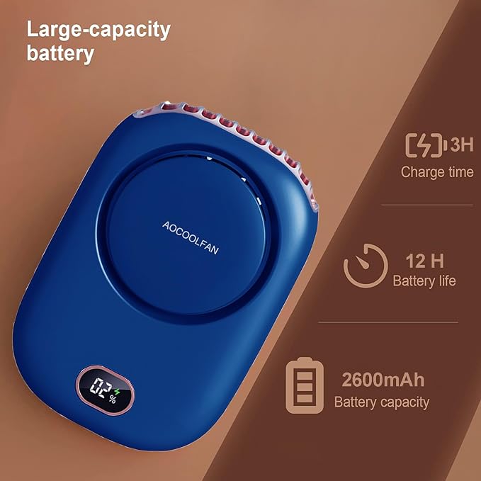 AOCOOLFAN Portable Neck Fan, Mini Small Personal Handheld Fan USB Rechargeable 3 Speed for Girls Boys Woman Eyelash Travel Home Office Outdoor (navy blue)