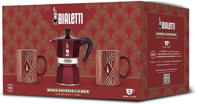 Bialetti Set Moka Express 3 Cups + 2 Mugs Art Deco
