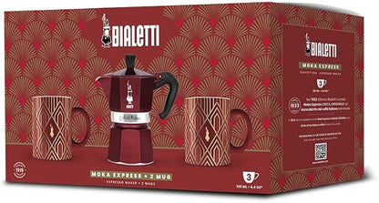 Bialetti Set Moka Express 3 Cups + 2 Mugs Art Deco