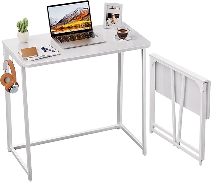 WOHOMO Folding Desk, 31.5" Foldable Computer Table for Small Spaces, White | Easy Assembly and Fold, Sturdy Home office desks for Study Bedroom Dorm Space Saving Writing Work Apartment