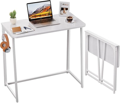 WOHOMO Folding Desk, 31.5" Foldable Computer Table for Small Spaces, White | Easy Assembly and Fold, Sturdy Home office desks for Study Bedroom Dorm Space Saving Writing Work Apartment