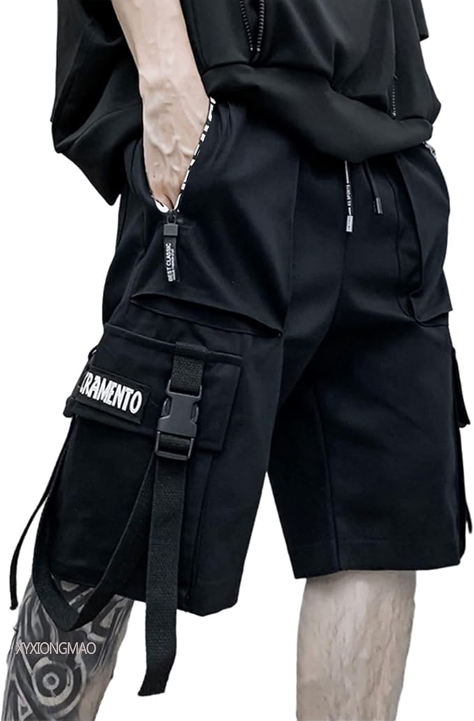 XYXIONGMAO Men's Joggers Techwear Black Hip Hop Cargo Shorts Streetwear Sweatpants Cargo Pants for Men