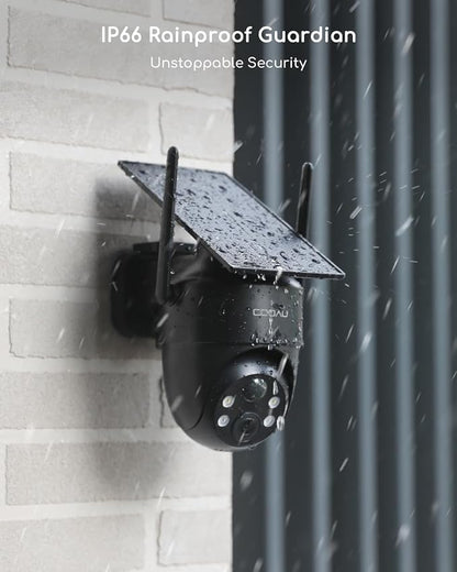 COOAU Solar Security Cameras Wireless Outdoor – Low-Light Rechargeable, Easy to Install, 2K 360° Camera for Home Security, Surveillance Cam with AI Smart Detection, Color Night Vision, IP66, Alexa