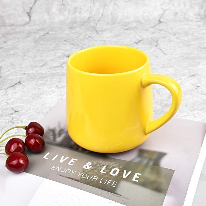 Bosmarlin Large Glossy Ceramic Coffee Mug, Yellow Tea Cup for Office and Home, 18 oz, Suitable for Dishwasher and Microwave, 1 Pack (Yellow)