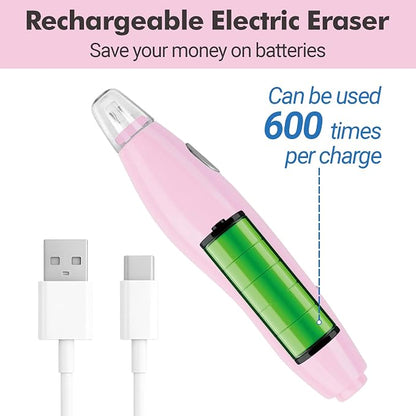 AFMAT Electric Eraser, with 140 Eraser Refills, Rechargeable Pencil Erasers for Artists, Electric Erasers for Drafting, Drawing, Painting, Sketching, Architectural Plans, Detailer Tool EE04(Pink)