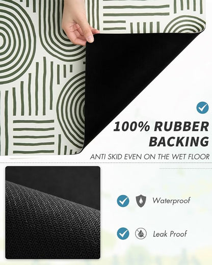 AMOAMI Coffee Mat Hide Stain Rubber Backed Absorbent Dish Drying Mat for Kitchen Counter - Fits Under Coffee Maker or Machine - Green Line 17x31.5