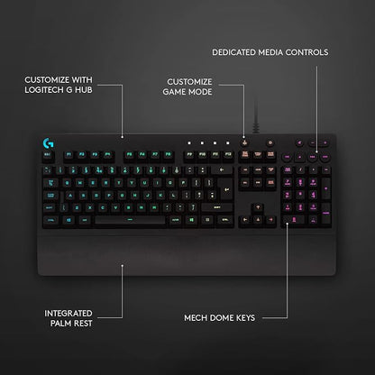 Logitech G213 Prodigy Wired RGB Gaming Keyboard - Black | Mech-Dome Keys, Palm Rest, Adjustable Feet, Media Controls, LIGHTSYNC RGB, USB, Compatible with Windows