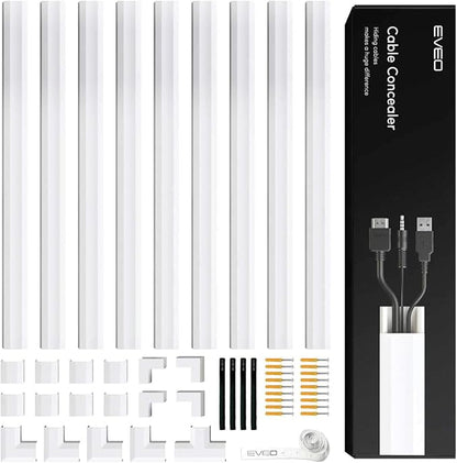 EVEO Cable Hider Wall - 153" Wall Cord Hider, Cable Concealer, Wire Covers for Cords - Wall Cable Hider and Cable Raceway for TV Cord Hider Wire Cover - 10X (L16 x W0.95 x H0.5) - Medium | White