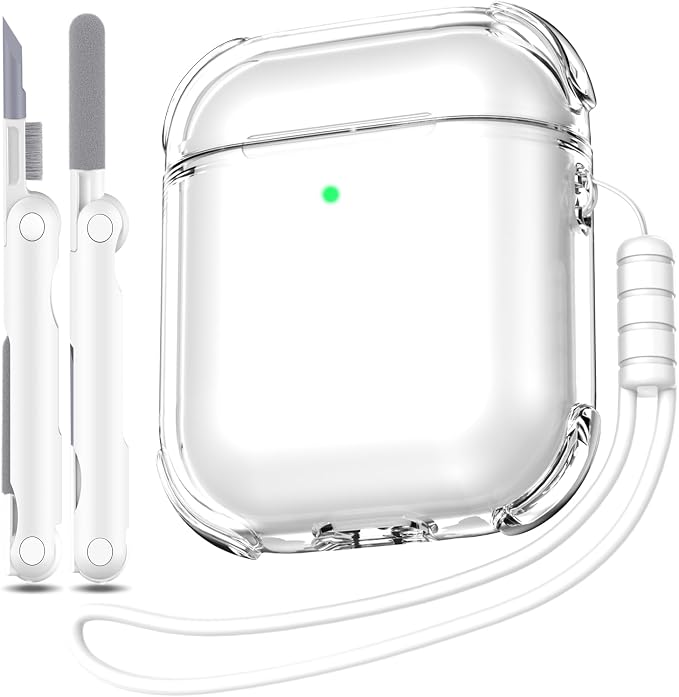 for Airpods 2nd Generation Case Cover, Clear Soft TPU Transparent Four Corner Military Grade Shockproof Protective Case with Cleaning Kit for Airpods 2 Gen Charging case 2019, Clear White