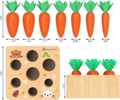 KMTJT Montessori Toys for 1 2 3 Year Old Toddlers, Carrot Harvest Game Wooden Toy for 2 3 Year Old Baby Boys and Girls, Educational Learning Shape Sorting Matching Gifts 1-3