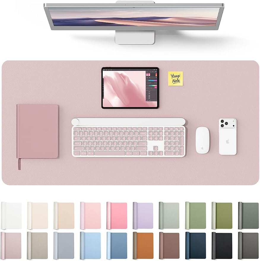 YSAGi Leather Desk Protector, Office Mat, Large Mouse Mat, Non-Slip PU Leather Blotter, Laptop Desk Mat, Waterproof Writing Pad for Office and Home (Grayish Lavender, 31.5" x 15.8")
