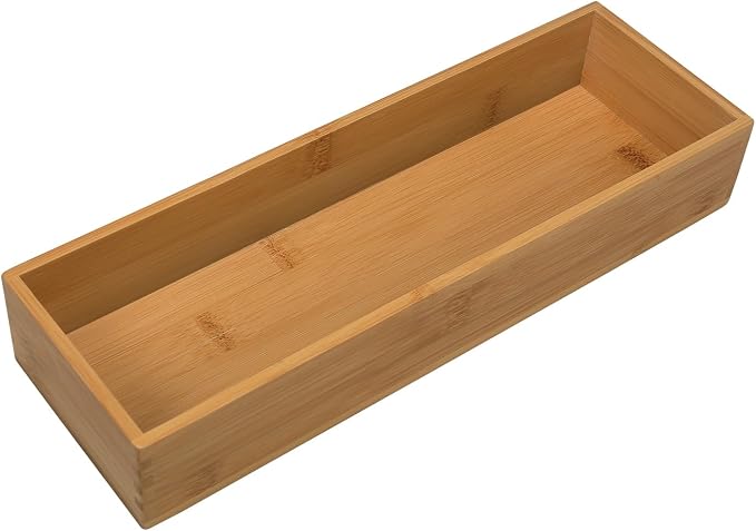 Bamboo Drawer Organizer - Kitchen Drawer Utensil Organizer Office Supplies Desk Organizer Makeup Silverware Tray Flatware Organization 12"*4"*2"