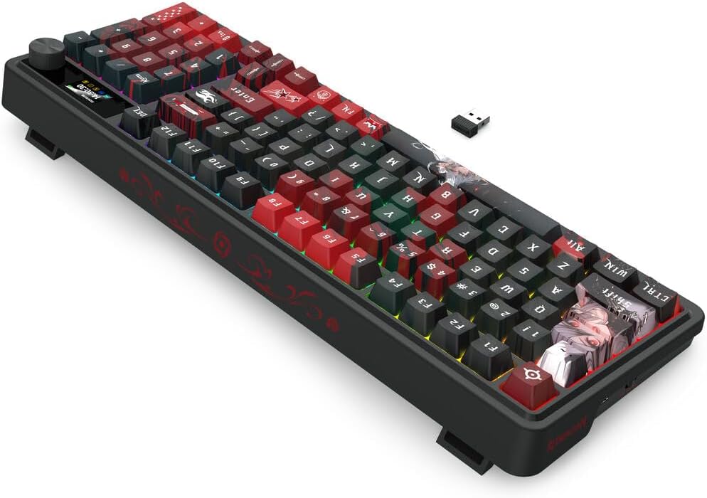 Redragon K719 PRO Wireless RGB Gasket Gaming Keyboard, Dye-Sub Anime Keycap | Easy-Control LED Info Display, 0-Delay Tri-Mode, Cushioned 5-Layer Noise Dampening for Creamy Thocky Sound, 95% Layout