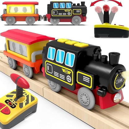 TOPLIVING Battery Operated Locomotive Train for Wooden Track, Remote Control Train with Magnetic Connection, Motorized Trains for Toddlers, Compatible with Thomas, Brio, Chuggington