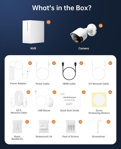 4K PoE Security Camera System, 8pcs 8MP PoE Wired Cameras Outdoor with AI Detection, Color Night Vision, IP67 Waterproof, No Subscription, H.265 4K 8CH NVR with 2TB HDD for 24-7 Recording(N2838)