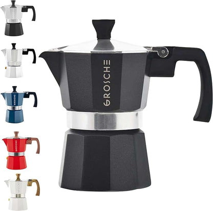 GROSCHE Milano Stovetop Espresso Maker Moka Pot 3 espresso Cup - 5 oz, Black - Cuban Coffee Maker Stove top coffee maker Moka Italian espresso greca coffee maker brewer percolator | Cuban Coffee Maker And Italian Moka Pot For Stovetop Espresso; For Gas...