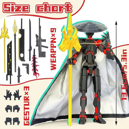 T13 Assembly Completed Action Figures,T-13 Action Figure, Robo 13 3D Printed Action Figure - The Ultimate Hero for Action-Packed Playtime,5.2 Inch, Black Red
