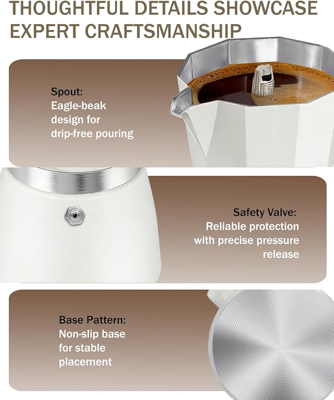 Coffee Maker Stovetop Espresso Maker 12 Cup Aluminum Moka Pot Percolator 20oz 600ml Easy Brewing for Electric Ceramic Stoves Home Camping Italian Cuban Café Classic White