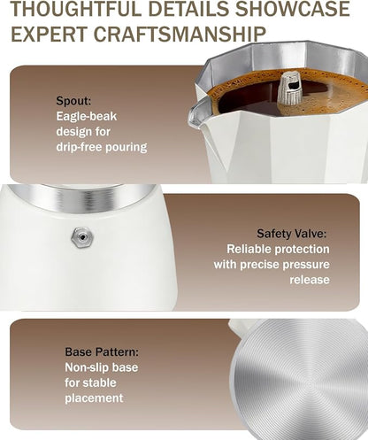Coffee Maker Stovetop Espresso Maker 12 Cup Aluminum Moka Pot Percolator 20oz 600ml Easy Brewing for Electric Ceramic Stoves Home Camping Italian Cuban Café Classic White