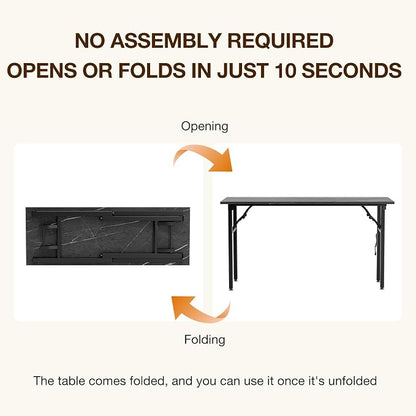TEMI Small Computer Desk Folding Table - 55.1" Foldable Office Desk, No Assembly, Perfect for Small Spaces in Bedroom, or Apartment, Portable Mini Desk or Study Table Compact Design, Marble Greige