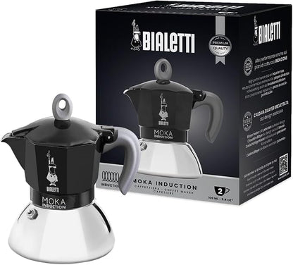 Bialetti - Moka Induction, Moka Pot, Suitable for all Types of Hobs, 2 Cups Espresso (2.8 Oz), 90 milliliters,Black