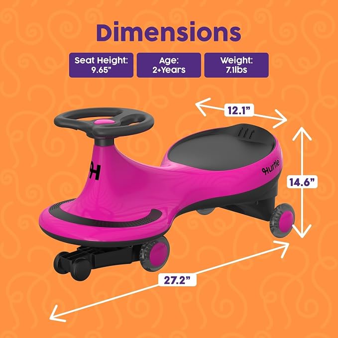 Hurtle Swing Ride On Car, Wiggle Car Toy for Kids, No Pedals, Batteries or Gears, Safe Toddler Ride On Toy with Twist & Go Motion, for Indoor & Outdoor Use, Suitable for Kids Above 2 Years, Pink