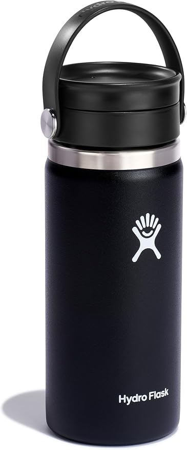 Hydro Flask Water Bottle - Insulated Stainless Steel - Wide Mouth Flex Lid, Non Spill, Leakproof and Refillable in 16 Oz Black