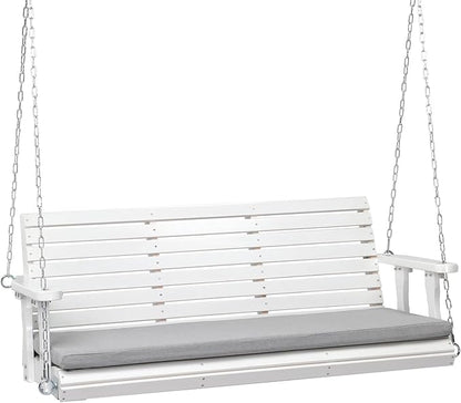 VINGLI Heavy Duty 880 LBS Patio Wooden Porch Swing Outdoor with Extra Cushion, Farmhouse Hanging Bench Tree Swing with Adjustable Chains for Yard | Garden | Lawn | Balcony (5 FT, White)