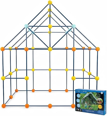 Fort Building Kit, 158 Pieces Construction STEM Toy Set, Indoor Outdoor Building Blocks with 55 Rods and 48 Balls, Kids DIY Play Fort Ages 3-12