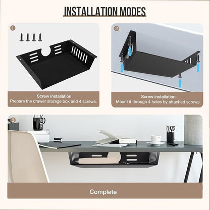 2 Pack Under Desk Shelf - Under Desk Storage Shelf Metals,Under Desk Organizer - Black Under Shelf Storage for Office Tables & Workstations（11 Inch）