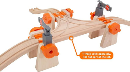 Wooden Train Track Accessories Build & Play Construction Set 90 PCS Ultimate Elevated Railway STEM Toys Track Expansion Pack Ascending Tracks Risers Bridges Tunnel Stop Go Gate Compatible Thomas Brio