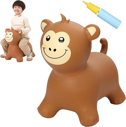 INPANY Bouncy Monkey Hopper Toys, Toddlers Inflatable Animal Hopping Horse, Bouncing Buddies, Ride on Rubber Bouncer, Outdoor Indoor Birthday Gifts Toy for 2 3 4 Yr Boy Girl, Brown